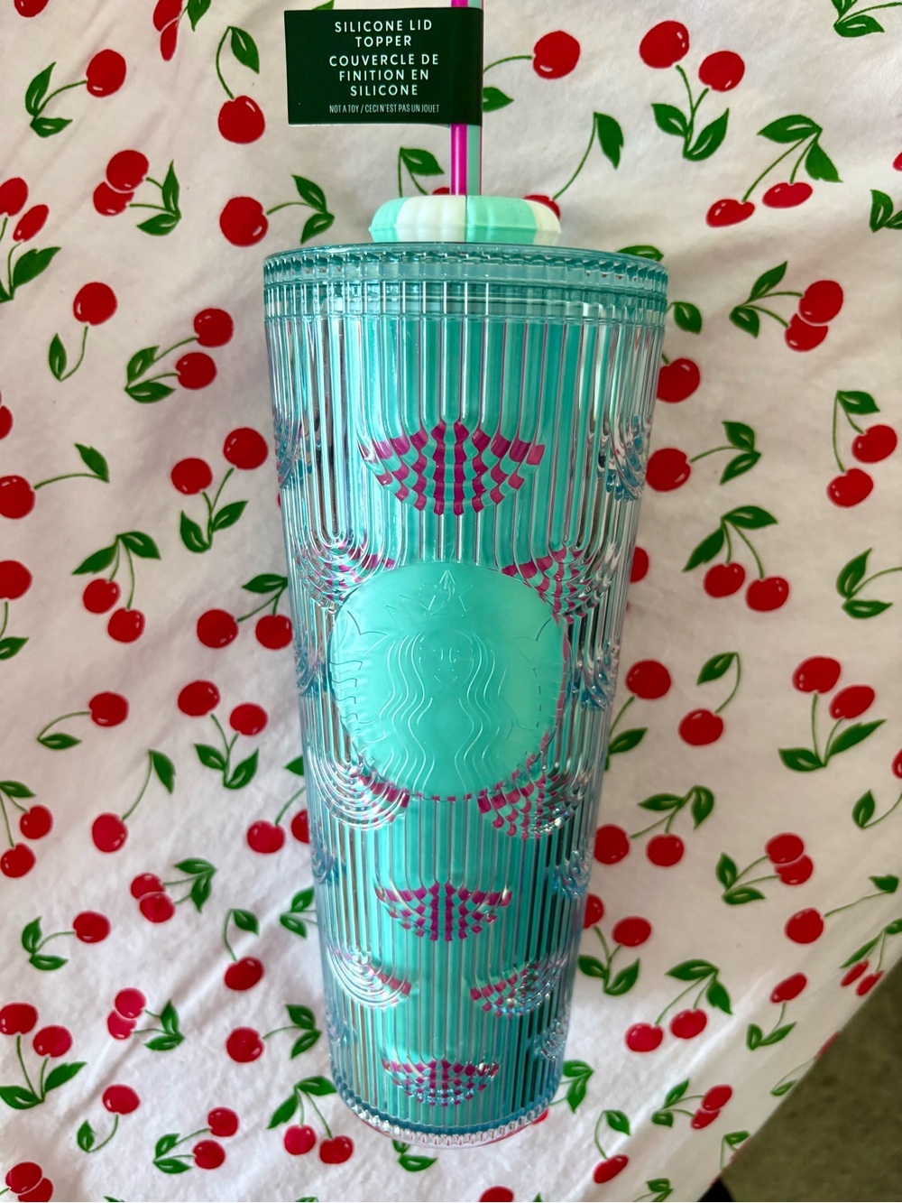 Starbucks Turquoise Mermaid Ombre Ribbed Tumbler with Striped Straw